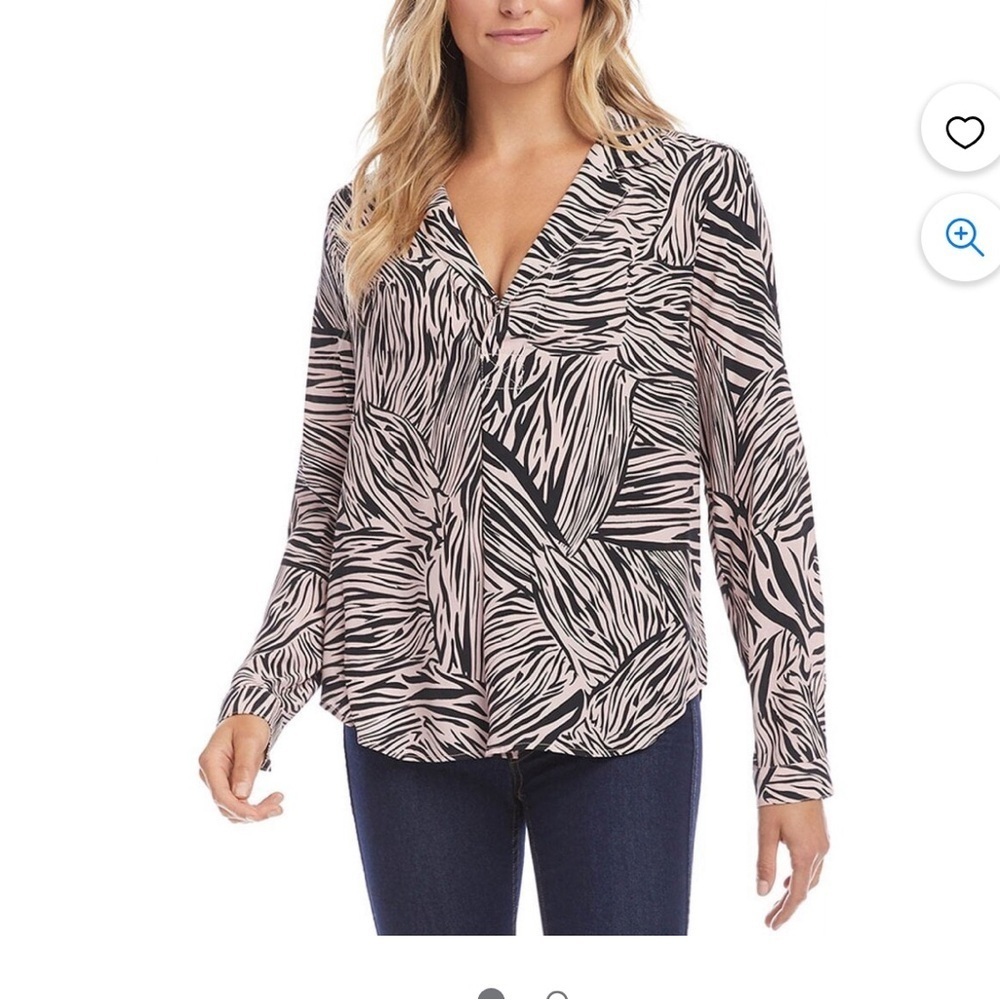 Karen Kane Womens Pink Black Animal Print Zebra blouse top Sz XL